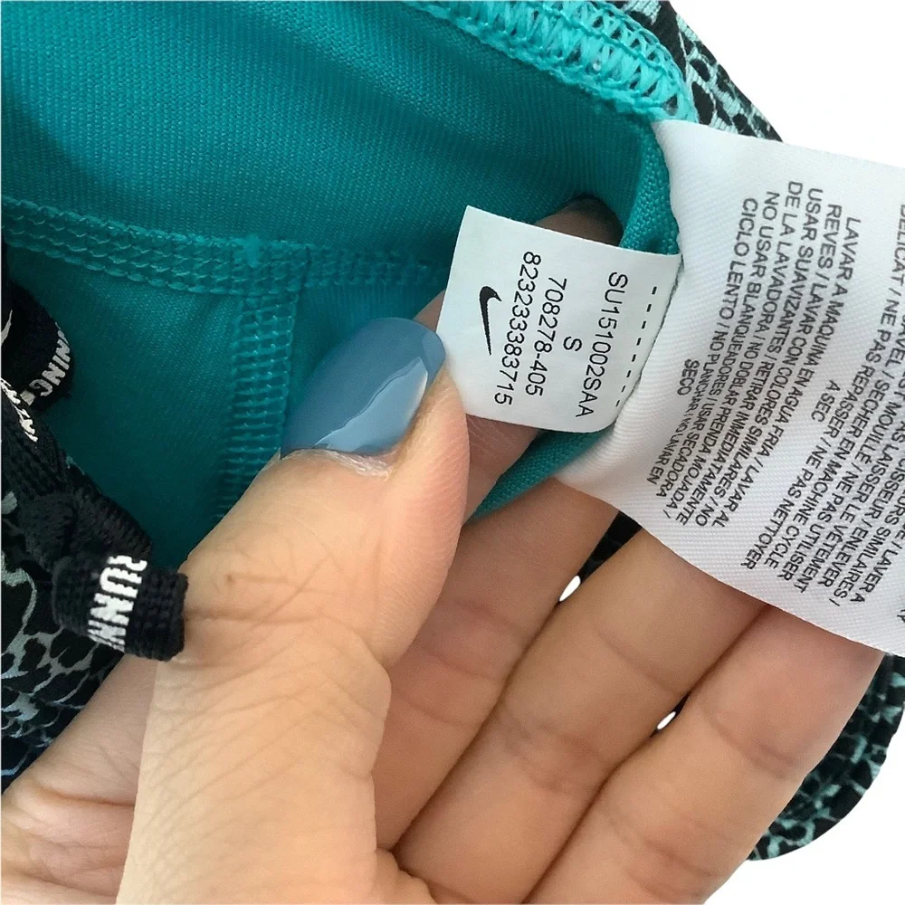 Nike Cropped Capri Leggings‎ Womens S Active Teal Blue Running Yoga Zip Pocket